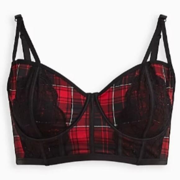 TORRID  UNLINED LONGLINE STRAPPY BRALETTE - PLAID RED SIZE 5 - Picture 5 of 7